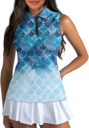 Biyejit Womens Sleeveless Golf Shirt Moisture Wicking Athletic Golf Tank Top 1/4 Zip Up Polo Tennis Shirts XS-2XL