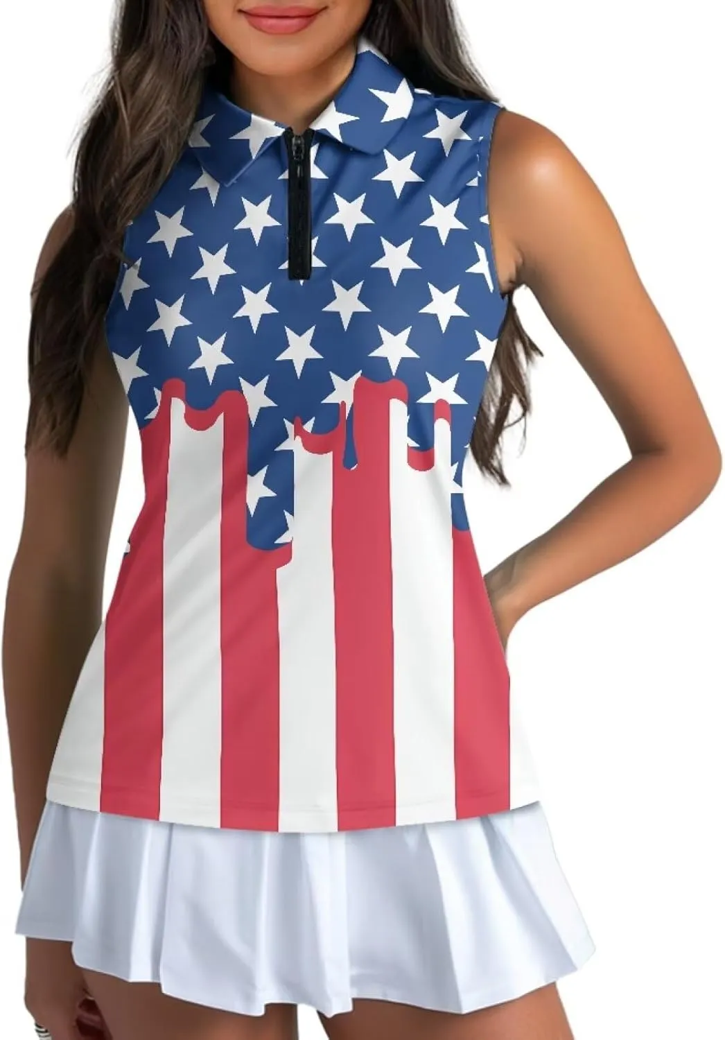 Biyejit Womens Sleeveless Golf Shirt Moisture Wicking Athletic Golf Tank Top 1/4 Zip Up Polo Tennis Shirts XS-2XL