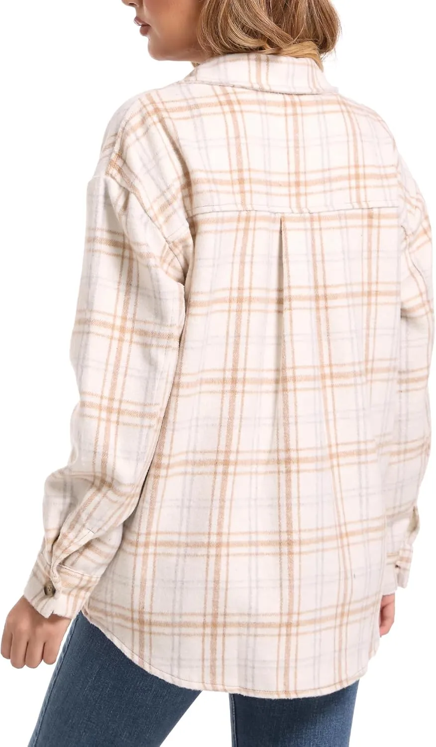 Blansdi Womens Flannel Shacket Plaid Long Sleeve Button Down Flannel Shirts Jacket Fall Winter Spring Outfits