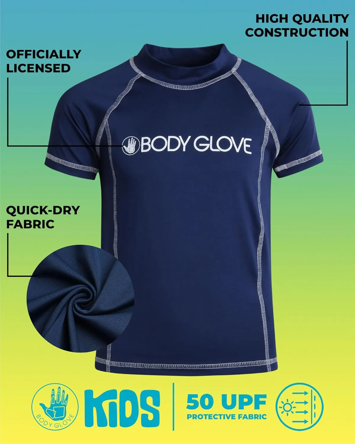 Body Glove Boys Swim Shirt - UPF 50  Quick Dry Sun Protection Short Sleeve Rash Guard for Boys Kids Swimwear (Sizes: 5-14)