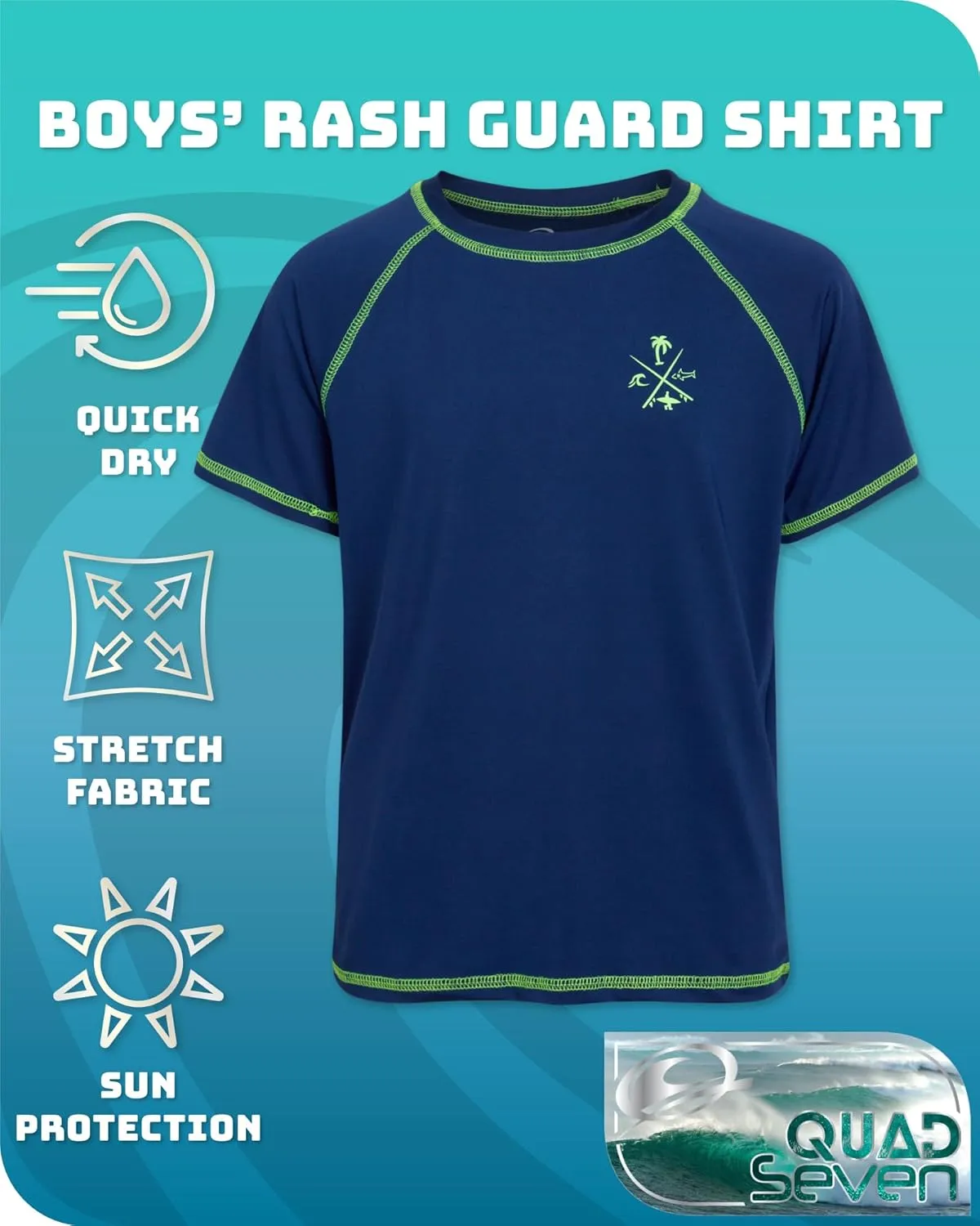 Boys Swim Shirt - Quick Dry Sun Protection Short Sleeve Rash Guard for Boys Surf Youth Kids Swimwear (Sizes: 5-18)