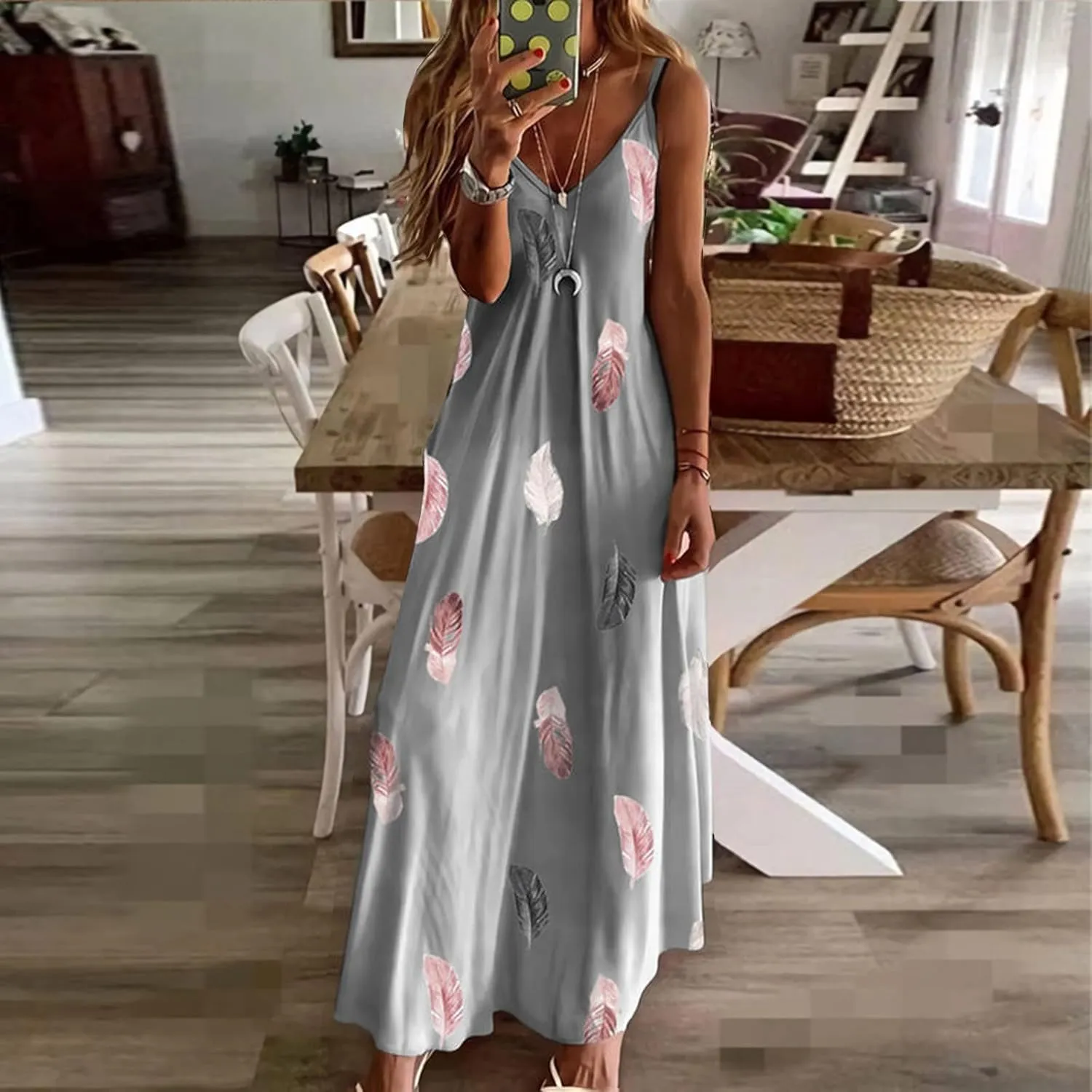 Casual Dresses for Women Boho Summer Sundress 2025 Spaghetti Strap V Neck Flowy Maxi Dresses Flower Print Dress