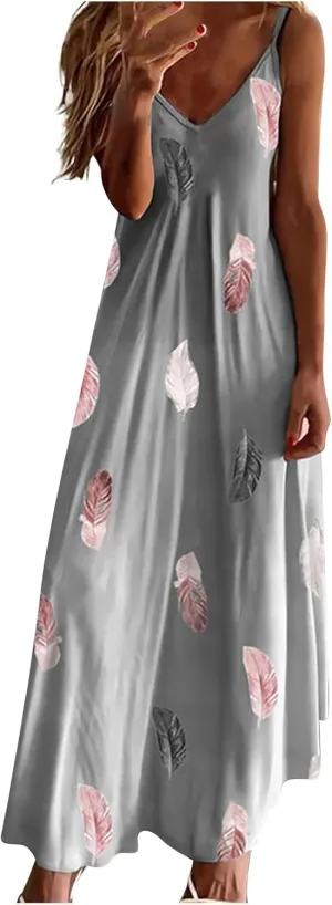 Casual Dresses for Women Boho Summer Sundress 2025 Spaghetti Strap V Neck Flowy Maxi Dresses Flower Print Dress
