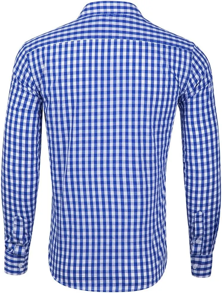 CATERTO Men Plaid Cotton Casual Slim Fit Long Sleeve Button Down Dress Shirts