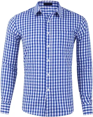 CATERTO Men Plaid Cotton Casual Slim Fit Long Sleeve Button Down Dress Shirts