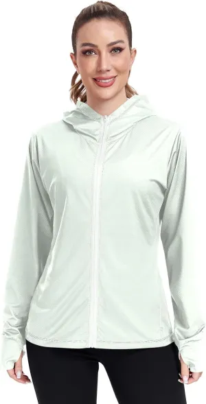 Celadon Womens Sun Protection Shirts Lightweight Long Sleeve Sun Shirt for Hiking Outdoor Women's Hoodie Zip Front Rash Guard