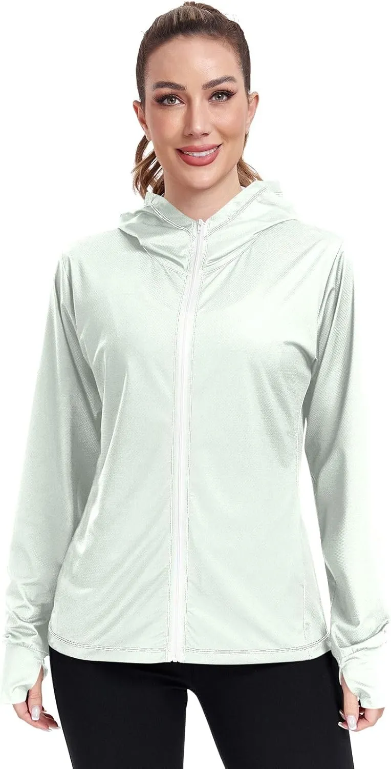 Celadon Womens Sun Protection Shirts Lightweight Long Sleeve Sun Shirt for Hiking Outdoor Women's Hoodie Zip Front Rash Guard