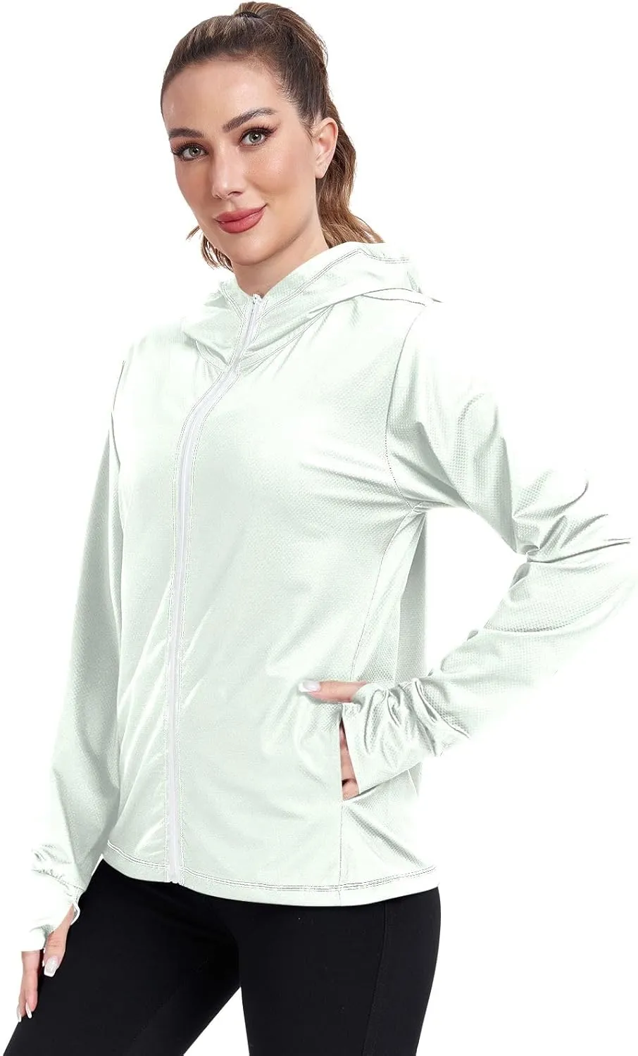 Celadon Womens Sun Protection Shirts Lightweight Long Sleeve Sun Shirt for Hiking Outdoor Women's Hoodie Zip Front Rash Guard