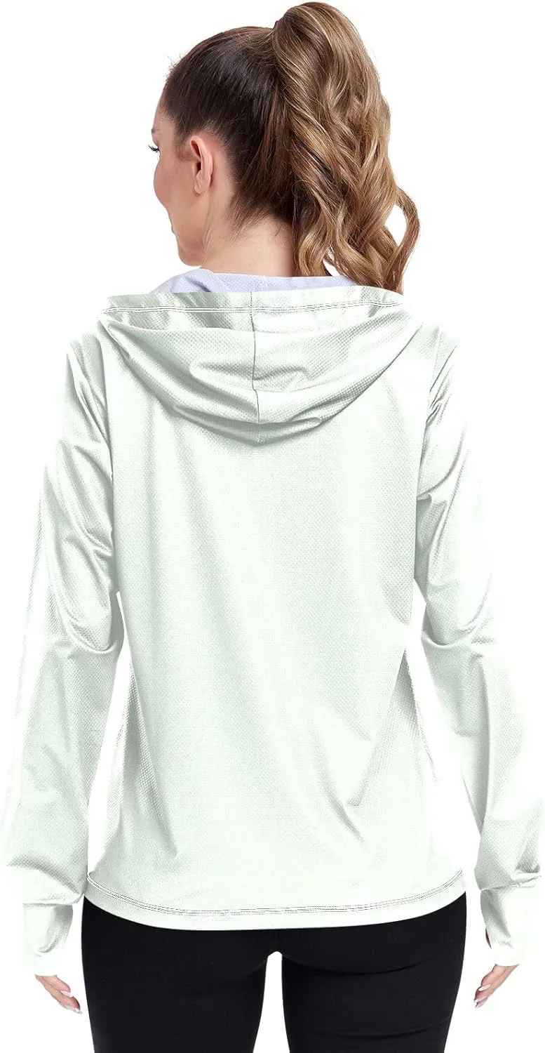 Celadon Womens Sun Protection Shirts Lightweight Long Sleeve Sun Shirt for Hiking Outdoor Women's Hoodie Zip Front Rash Guard