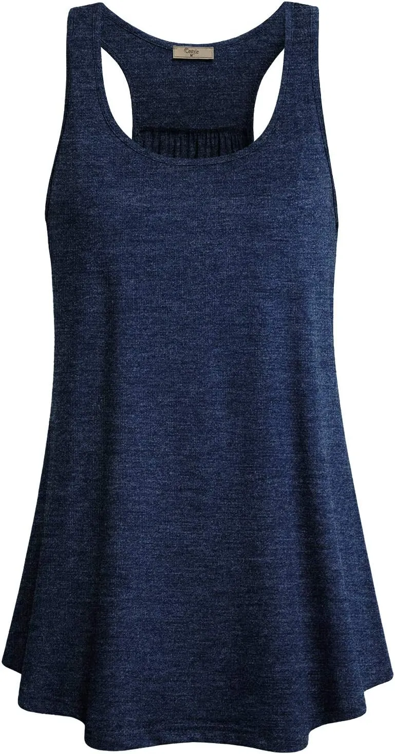 Cestyle Womens Sleeveless Scoop Neck Flowy Loose Fit Workout Shirts Racerback Long Tank Tops
