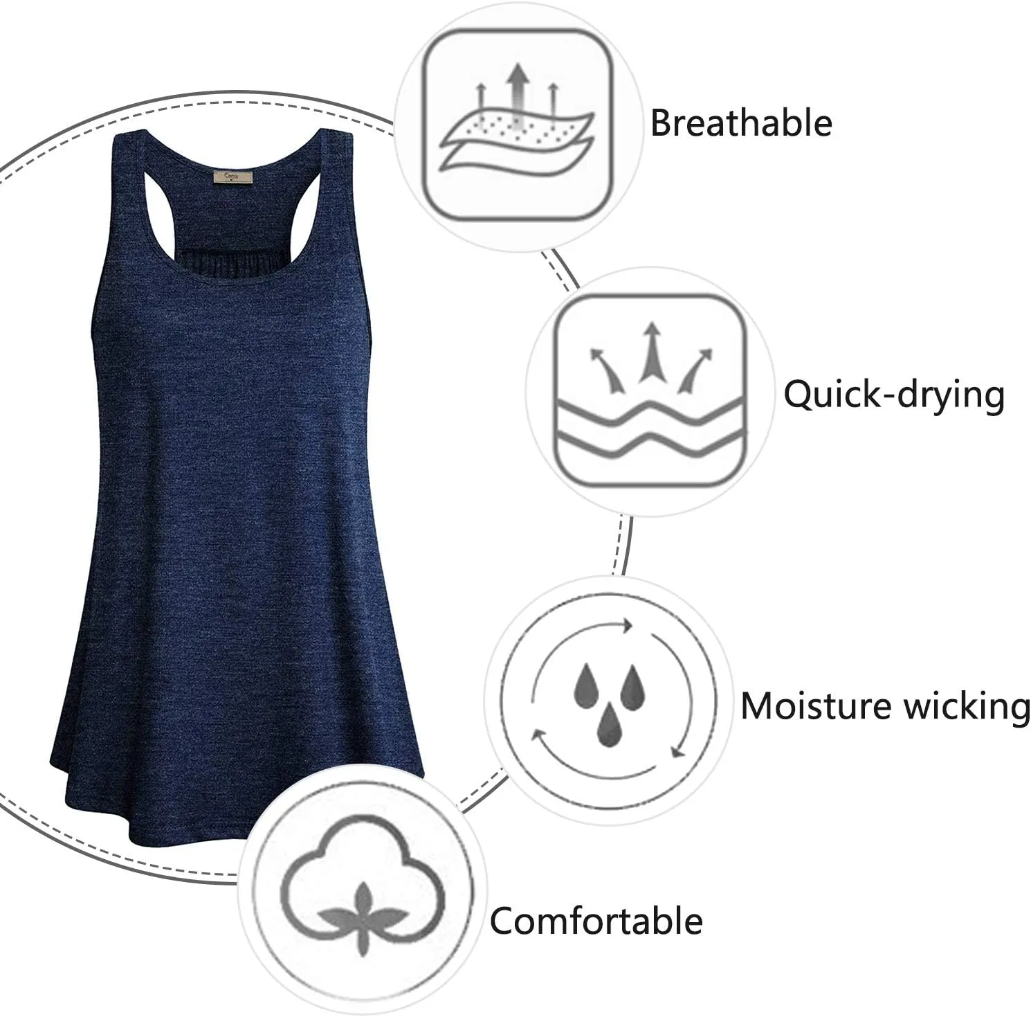 Cestyle Womens Sleeveless Scoop Neck Flowy Loose Fit Workout Shirts Racerback Long Tank Tops