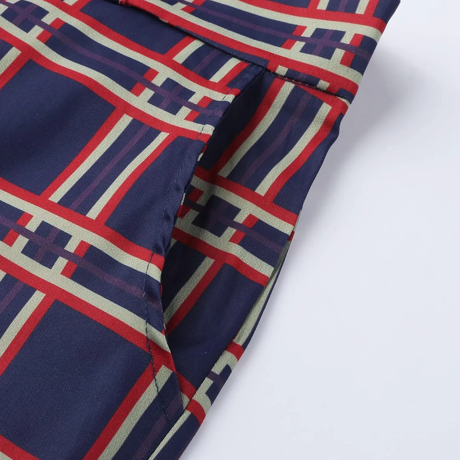 Color Block Pants for Men Comfy Plaid Cotton Stretch Shaping Flat Front Casual Slim Fit Business Dress Tapered Chinos Trouser