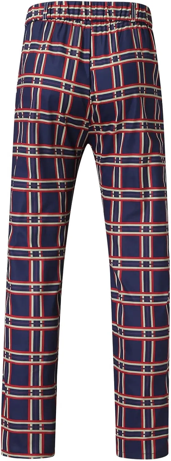 Color Block Pants for Men Comfy Plaid Cotton Stretch Shaping Flat Front Casual Slim Fit Business Dress Tapered Chinos Trouser