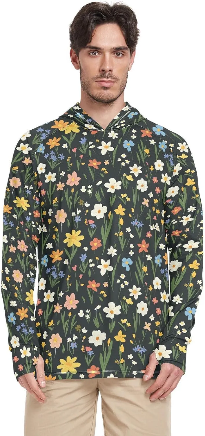 Color Oil Painting Sense Flowers Mens Sun Shirts Protection Long Sleeve Fishing Shirt UPF 50  Quick Dry Rash Guard Shirts For Men UV Beach Hoodies ropa de pescar para hombre