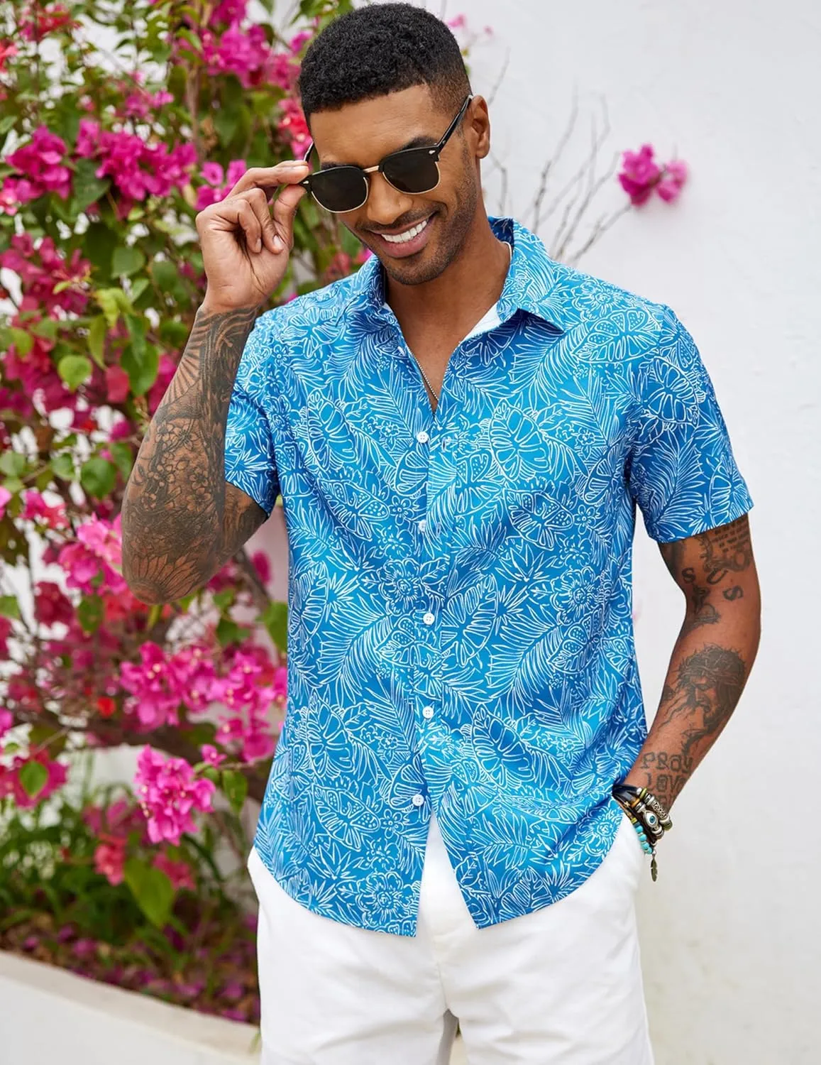 COOFANDY Mens Hawaiian Shirts Short Sleeve Button Down Aloha Shirt Casual Beach Clothes