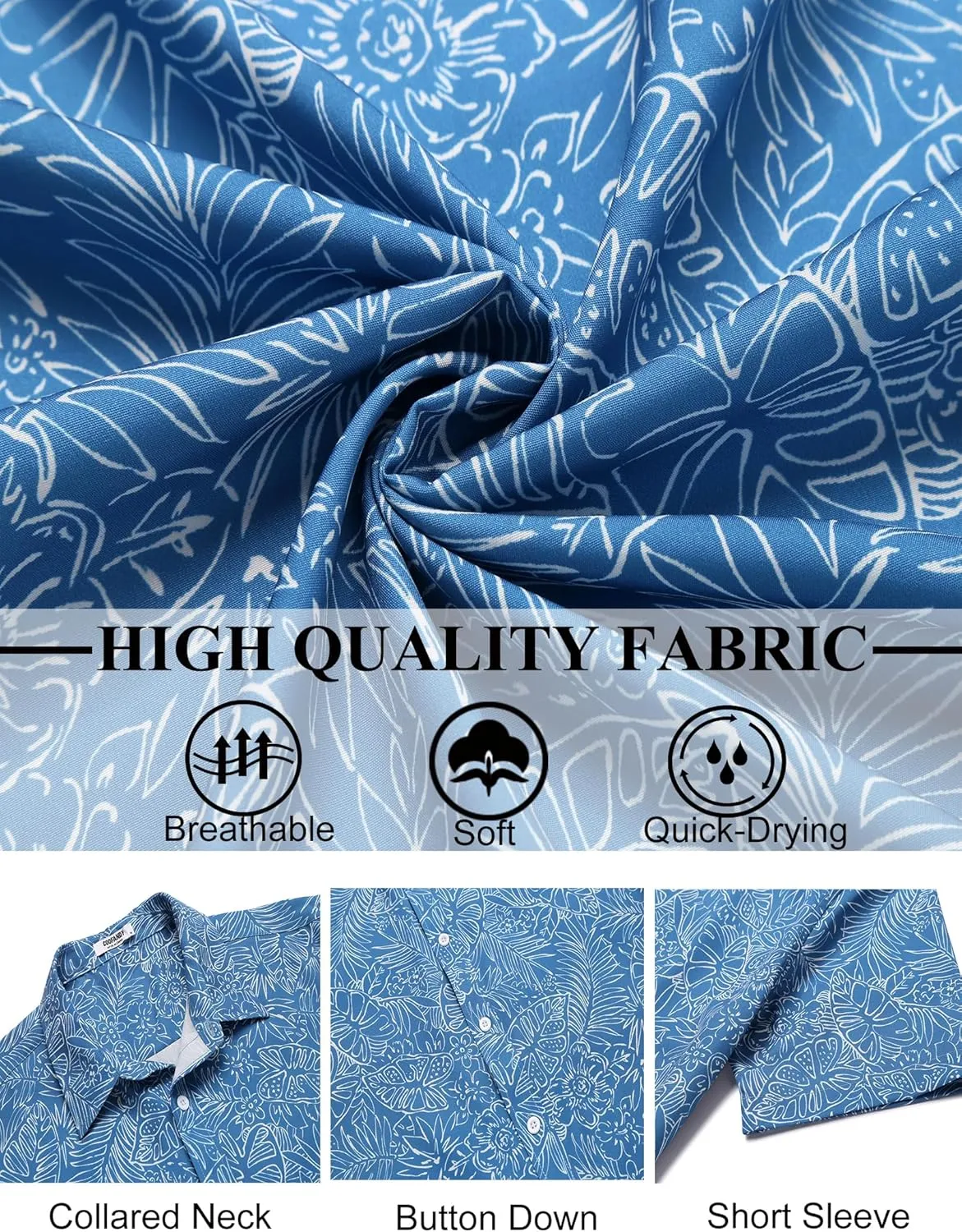 COOFANDY Mens Hawaiian Shirts Short Sleeve Button Down Aloha Shirt Casual Beach Clothes