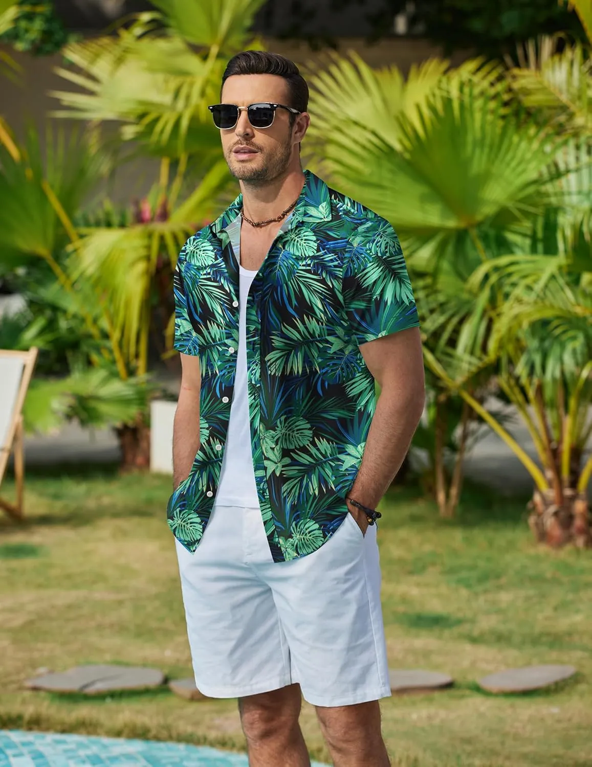 COOFANDY Mens Hawaiian Shirts Short Sleeve Button Down Aloha Shirt Casual Beach Clothes