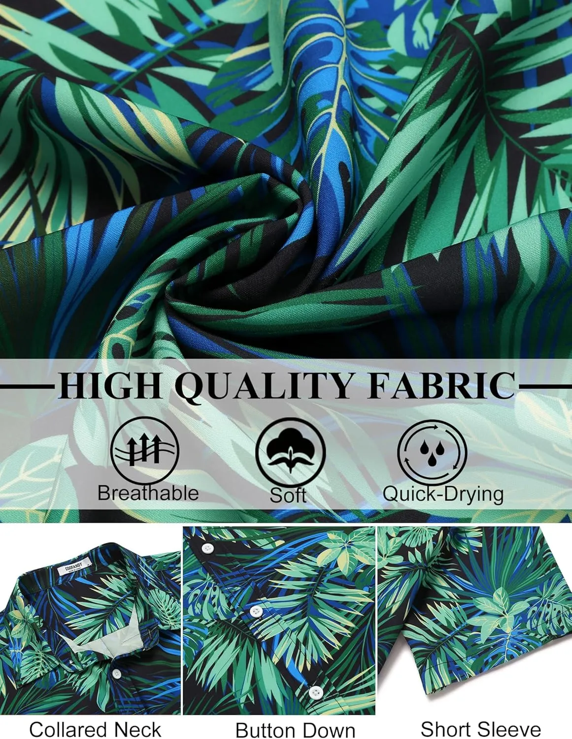 COOFANDY Mens Hawaiian Shirts Short Sleeve Button Down Aloha Shirt Casual Beach Clothes
