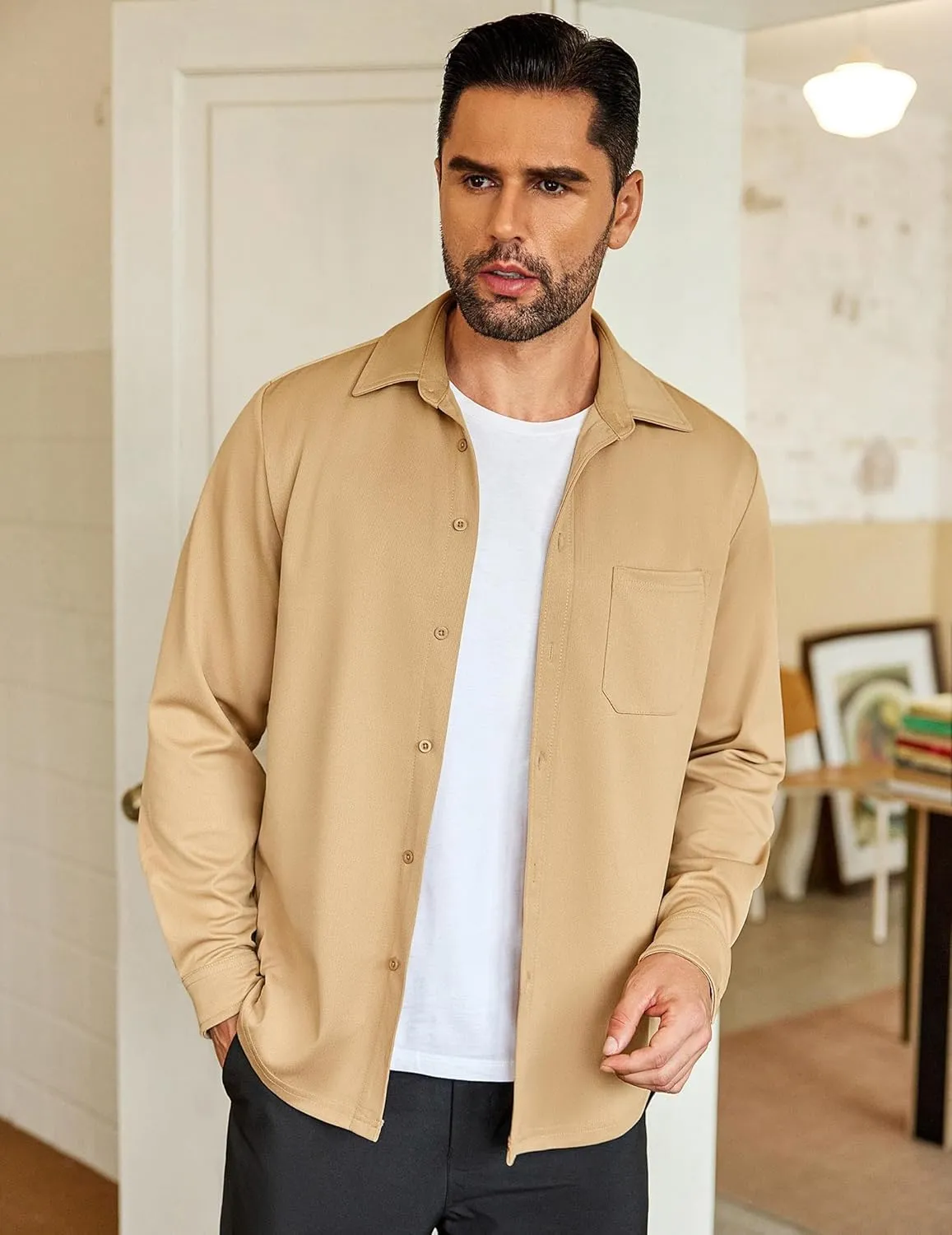 COOFANDY Mens Long Sleeve Casual Button Down Shirt Wrinkle Free Untucked Dress Shirts