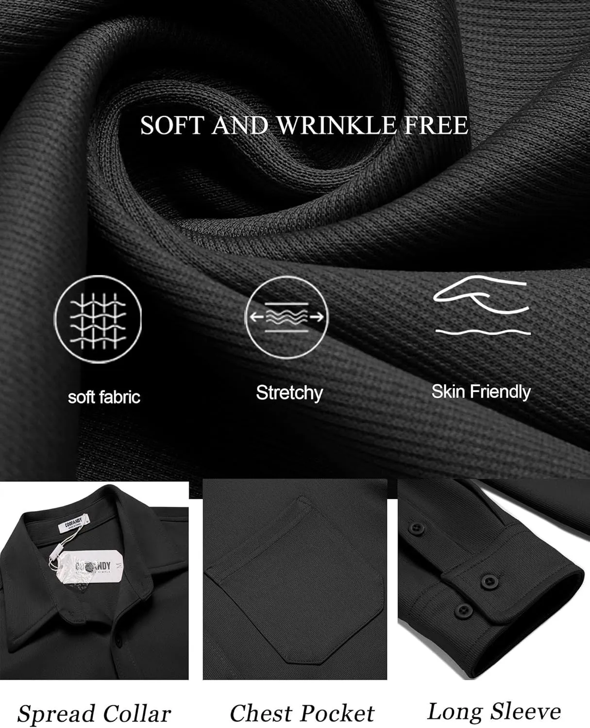 COOFANDY Mens Long Sleeve Casual Button Down Shirt Wrinkle Free Untucked Dress Shirts