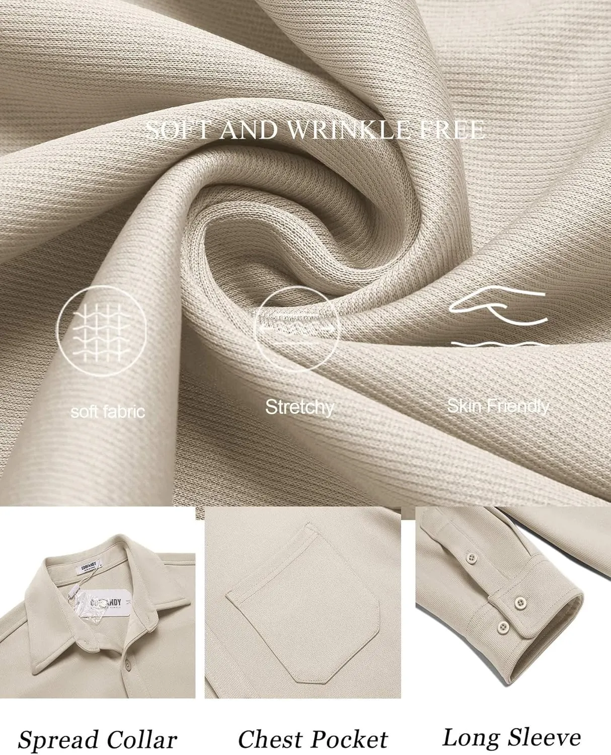 COOFANDY Mens Long Sleeve Casual Button Down Shirt Wrinkle Free Untucked Dress Shirts