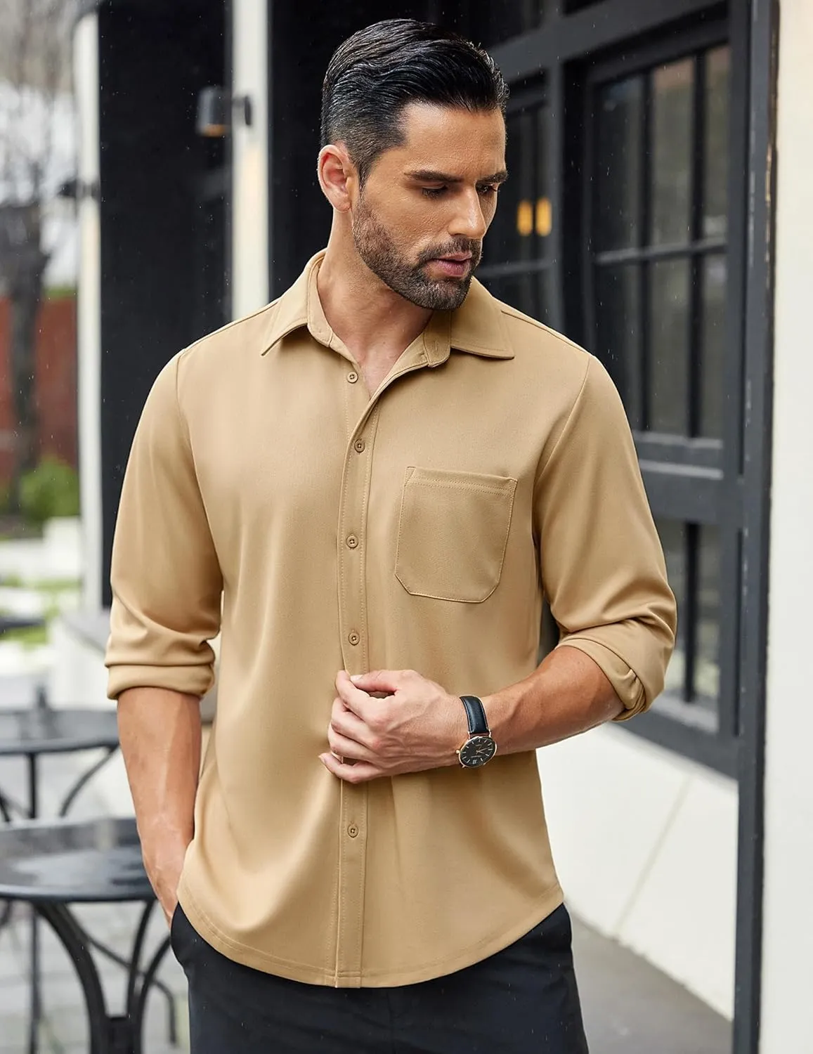 COOFANDY Mens Long Sleeve Casual Button Down Shirt Wrinkle Free Untucked Dress Shirts