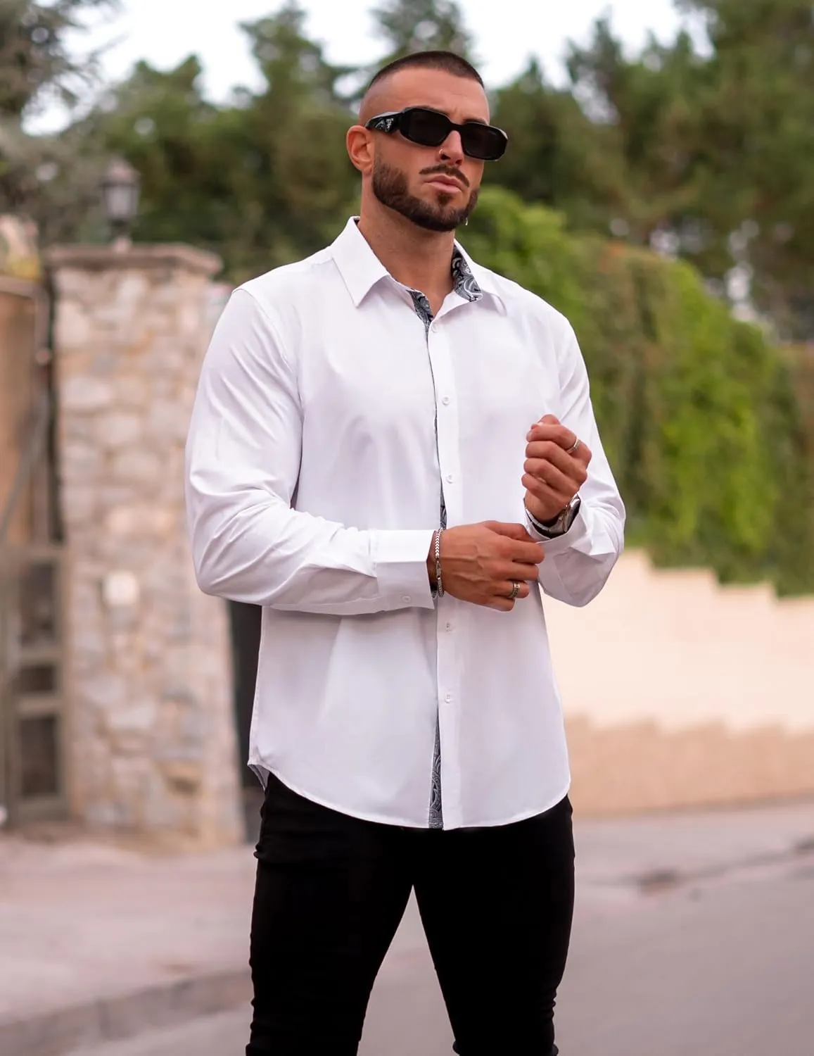 COOFANDY Men's Long Sleeve Wrinkle Free Dress Shirts Inner Contrast Business Casual Button Down Shirt