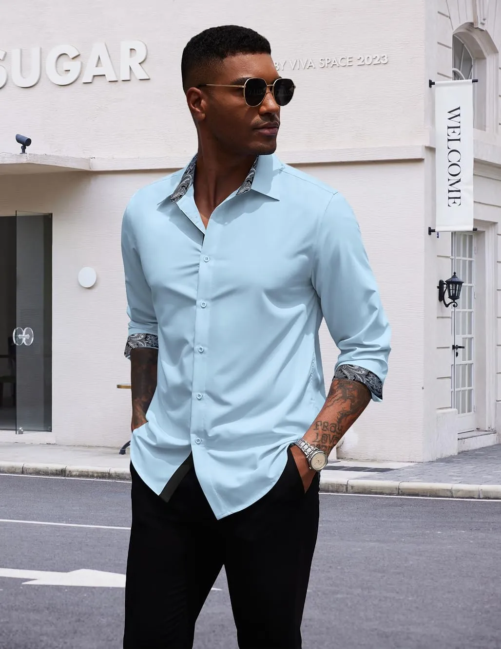 COOFANDY Men's Long Sleeve Wrinkle Free Dress Shirts Inner Contrast Business Casual Button Down Shirt