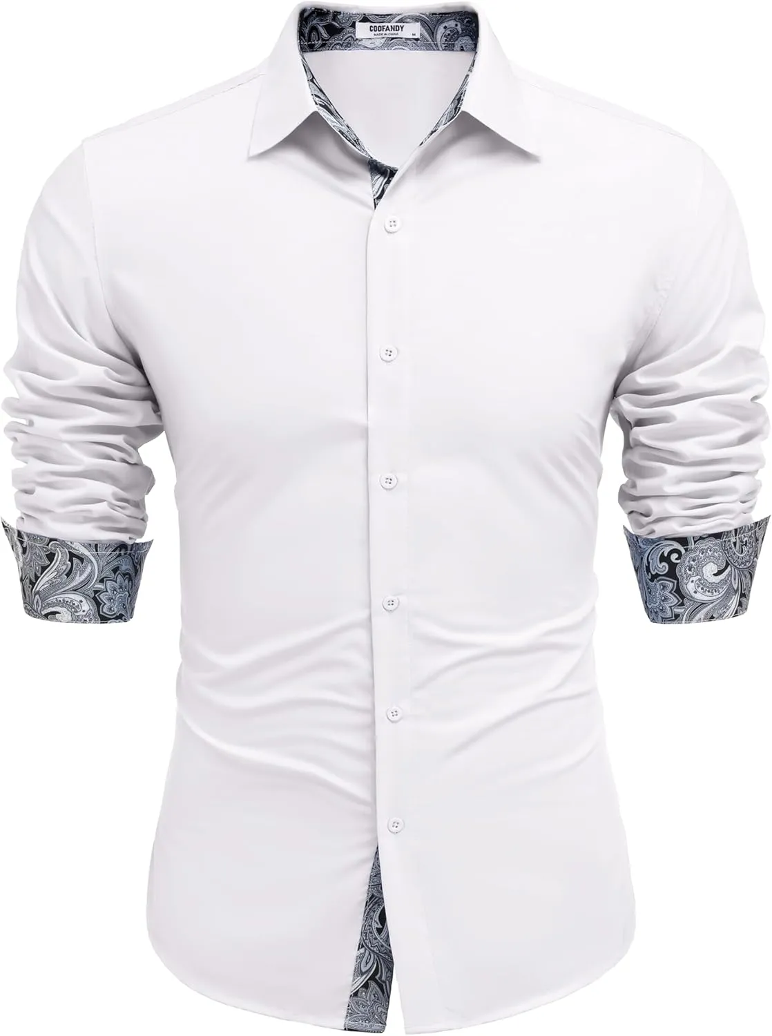COOFANDY Men's Long Sleeve Wrinkle Free Dress Shirts Inner Contrast Business Casual Button Down Shirt