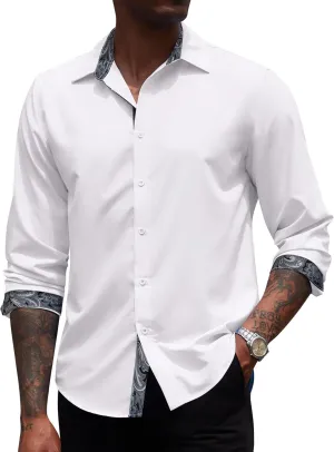 COOFANDY Men's Long Sleeve Wrinkle Free Dress Shirts Inner Contrast Business Casual Button Down Shirt
