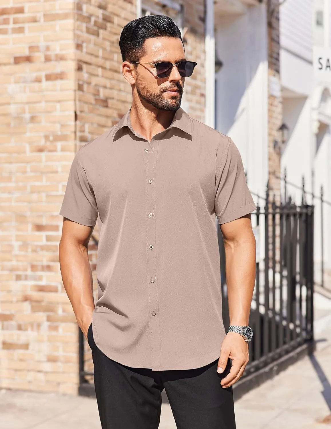 COOFANDY Men's Short Sleeve Dress Shirts Stain Shield Button Down Shirt for Summer Business Wedding Party