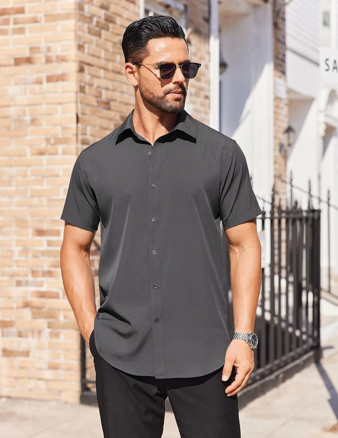 COOFANDY Men's Short Sleeve Dress Shirts Stain Shield Button Down Shirt for Summer Business Wedding Party