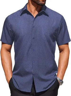 COOFANDY Mens Wrinkle Free Dress Shirt Polka Dot Short Sleeve Button Down Business Casual Shirts