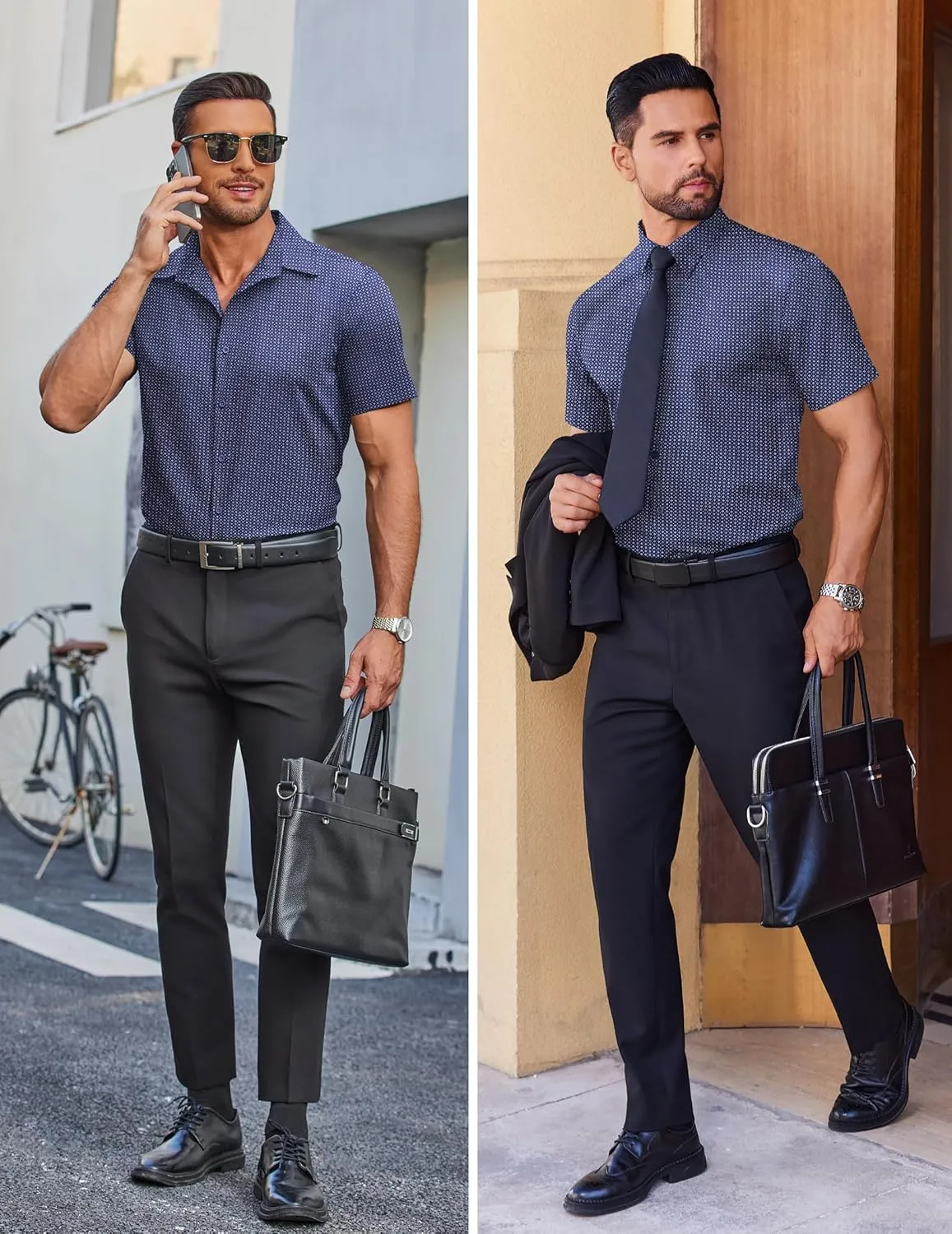 COOFANDY Mens Wrinkle Free Dress Shirt Polka Dot Short Sleeve Button Down Business Casual Shirts
