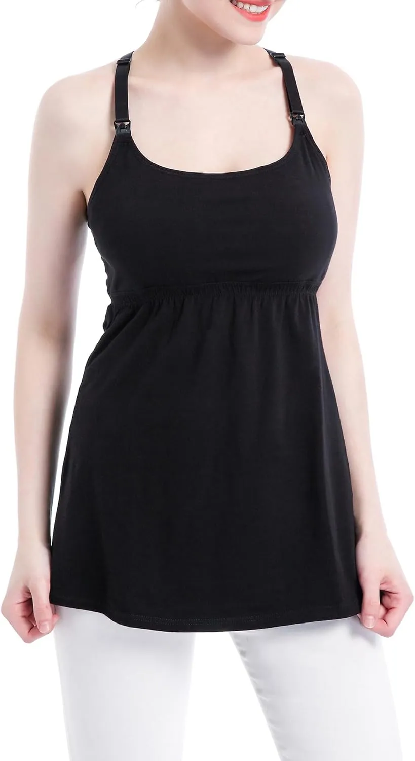 Cotton Maternity Nursing Tank Tops with Bralette Breastfeeding Shirts Pregnancy Clothes
