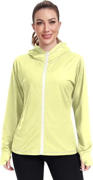 Cream Womens UPF Hoodie UPF 50  Sun Protection Jacket Hooded Women's Hoodie Zip Front Rash Guard