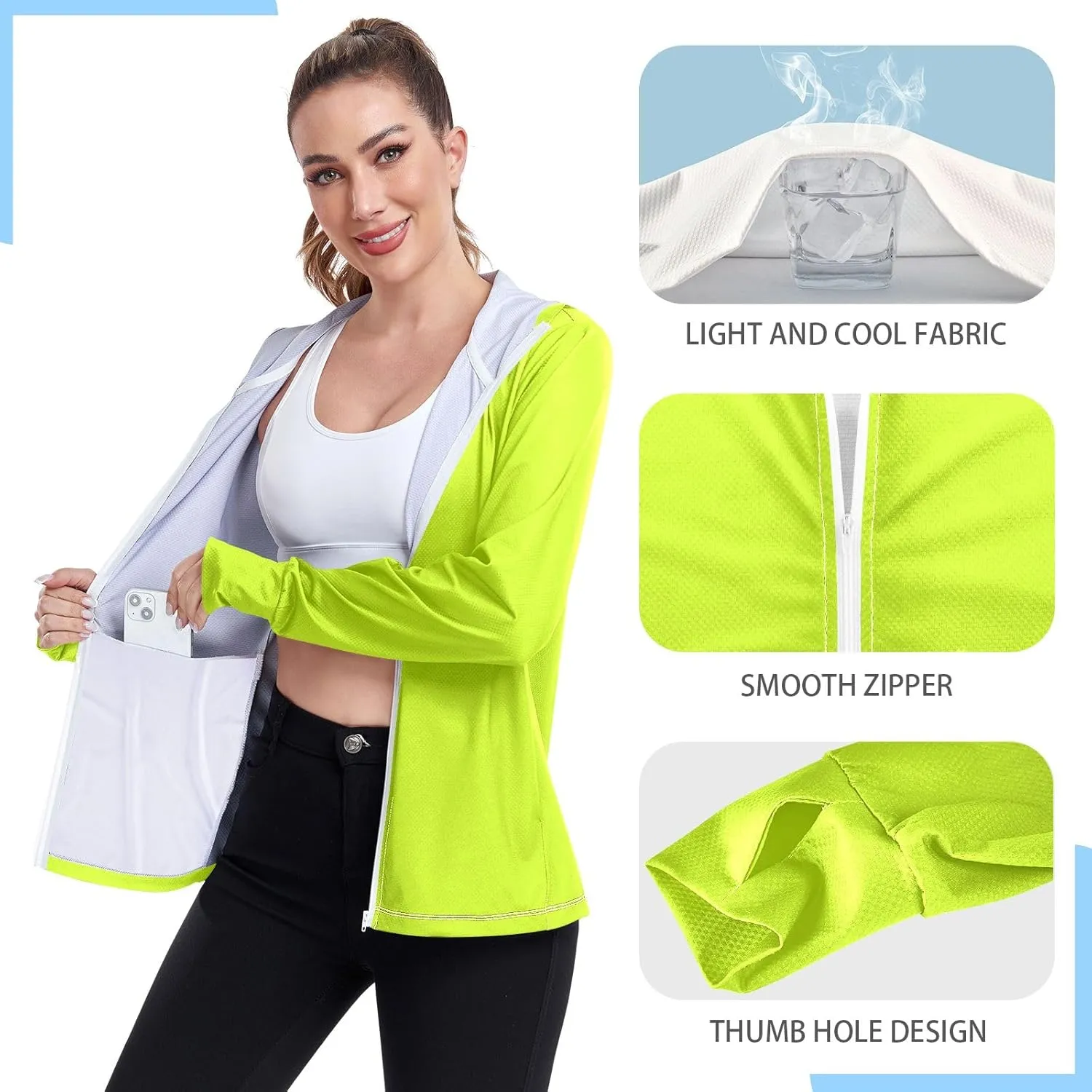 Cream Womens UPF Hoodie UPF 50  Sun Protection Jacket Hooded Women's Hoodie Zip Front Rash Guard