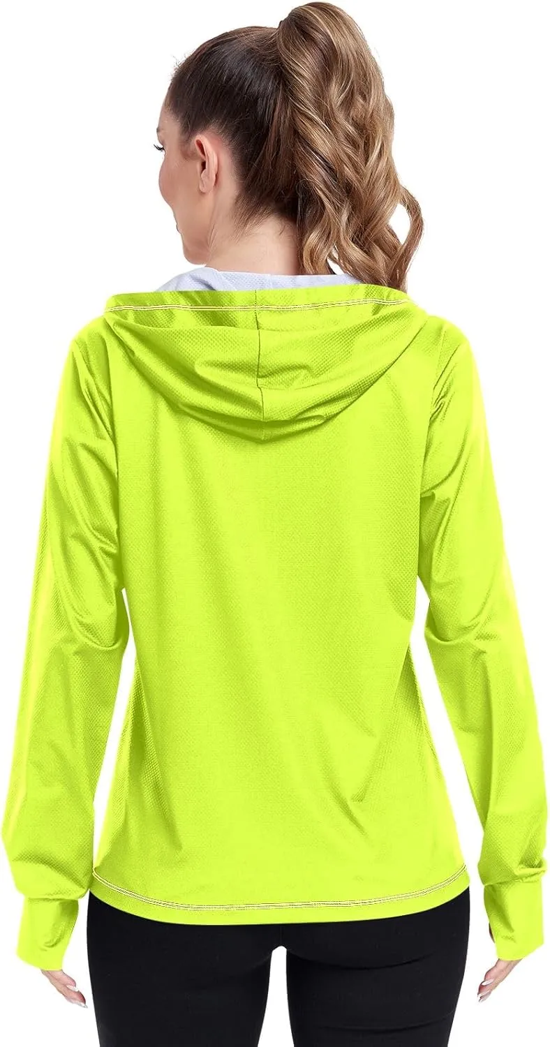 Cream Womens UPF Hoodie UPF 50  Sun Protection Jacket Hooded Women's Hoodie Zip Front Rash Guard