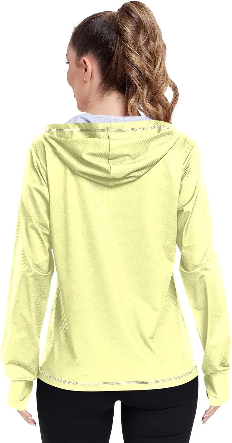 Cream Womens UPF Hoodie UPF 50  Sun Protection Jacket Hooded Women's Hoodie Zip Front Rash Guard