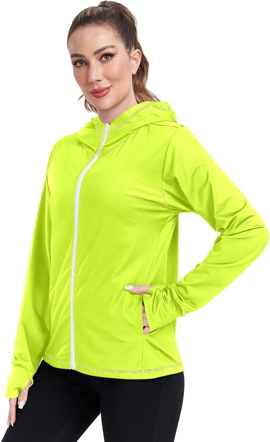 Cream Womens UPF Hoodie UPF 50  Sun Protection Jacket Hooded Women's Hoodie Zip Front Rash Guard