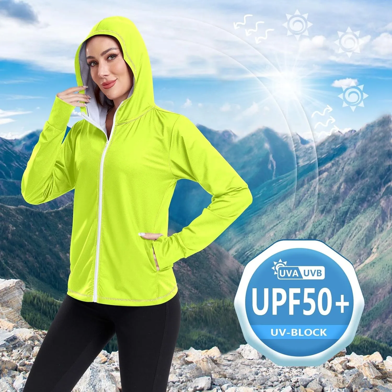 Cream Womens UPF Hoodie UPF 50  Sun Protection Jacket Hooded Women's Hoodie Zip Front Rash Guard