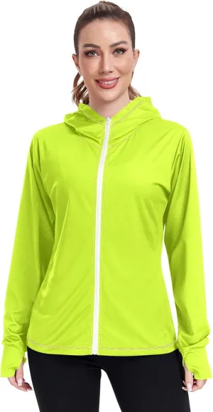 Cream Womens UPF Hoodie UPF 50  Sun Protection Jacket Hooded Women's Hoodie Zip Front Rash Guard