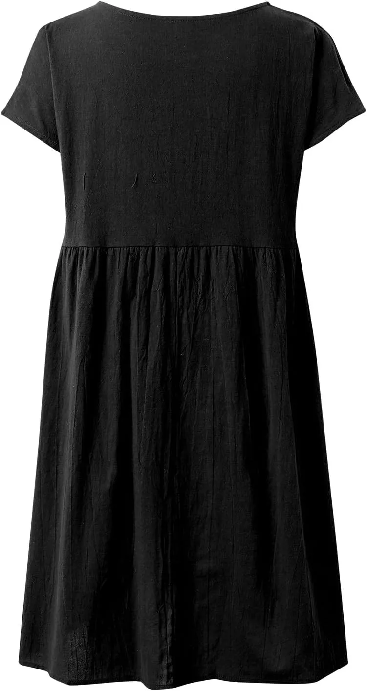 Crew Neck Summer Dresses For Women 2025 Short Sleeve Loose Fit Tunic Beach Dresses Patchwork Solid Shirt Sundress