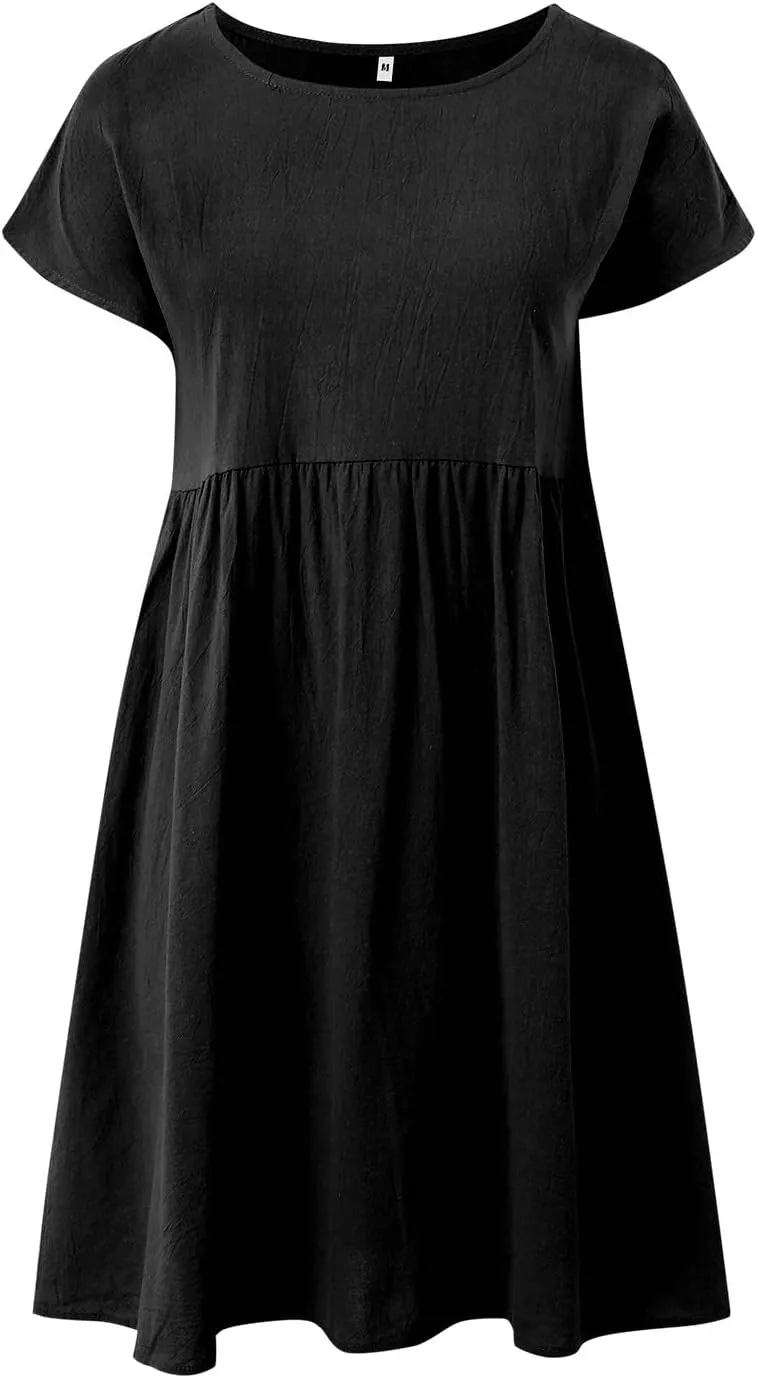 Crew Neck Summer Dresses For Women 2025 Short Sleeve Loose Fit Tunic Beach Dresses Patchwork Solid Shirt Sundress