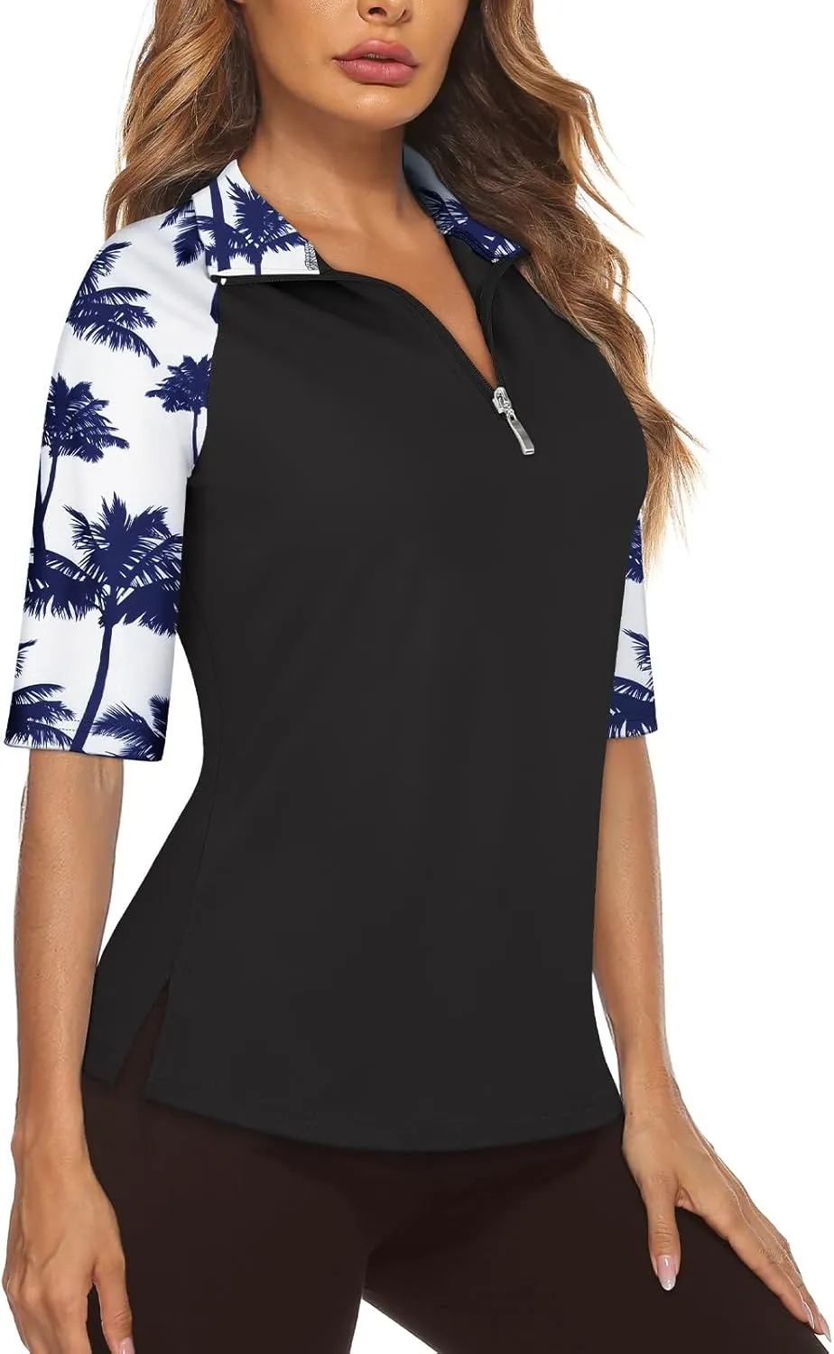 Cucuchy Womens Golf Shirt Half Sleeve Quarter Zip Polo Tennis Shirts Workout Tops
