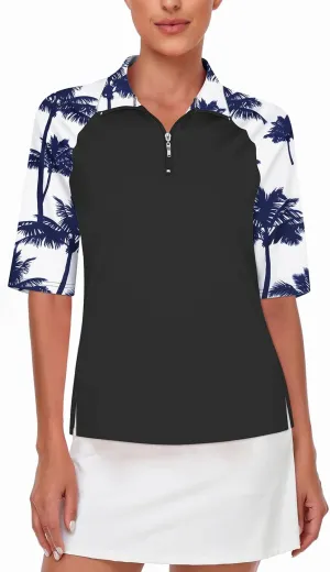 Cucuchy Womens Golf Shirt Half Sleeve Quarter Zip Polo Tennis Shirts Workout Tops