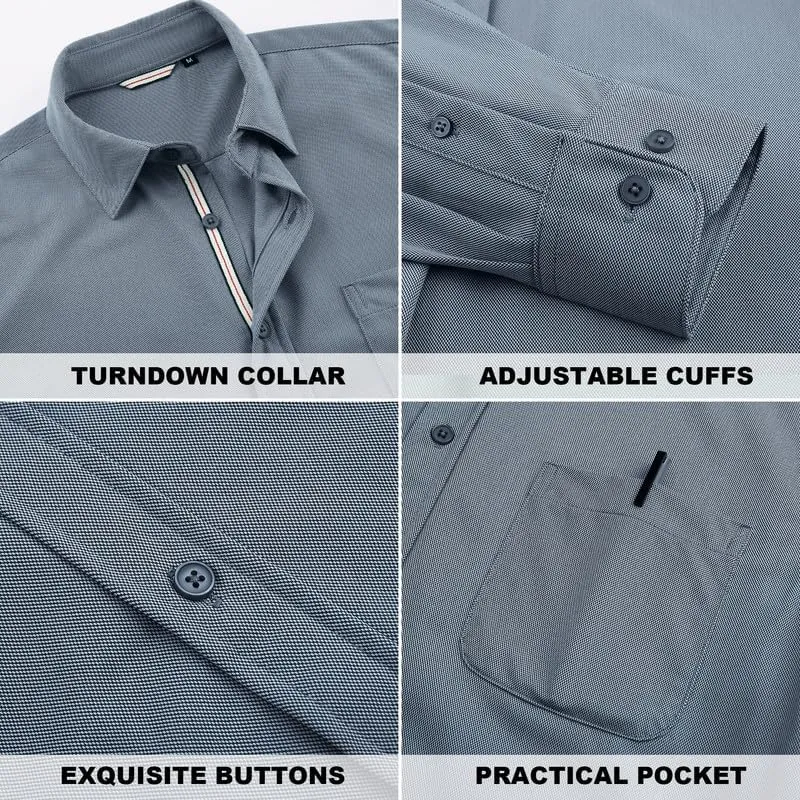 Damipow Mens Slim Fit Dress Shirts Long Sleeve Button Down Cotton Casual Business Shirt