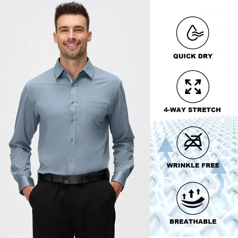 Damipow Mens Slim Fit Dress Shirts Long Sleeve Button Down Cotton Casual Business Shirt