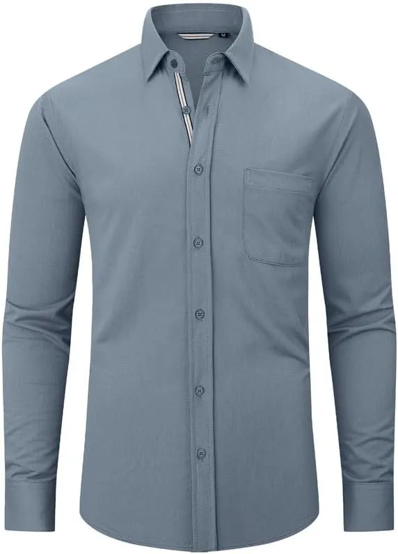 Damipow Mens Slim Fit Dress Shirts Long Sleeve Button Down Cotton Casual Business Shirt