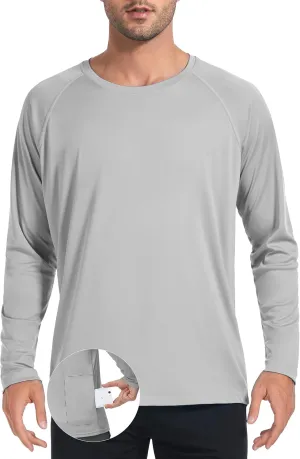 Desol UPF 50  Rash Guard for Men with Pocket Swim Shirts, Quick Dry Long Sleeve UV Protection Fishing Surfing Beach T-Shirt